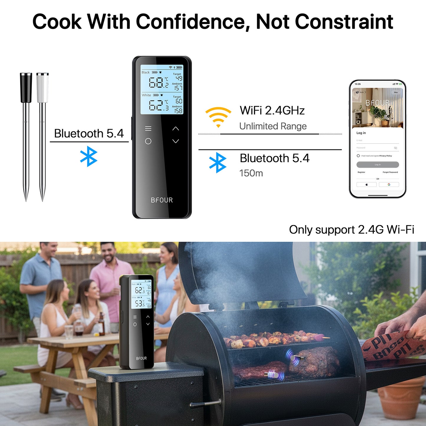 Wireless BBQ Thermometer with WIFI Bluetooth